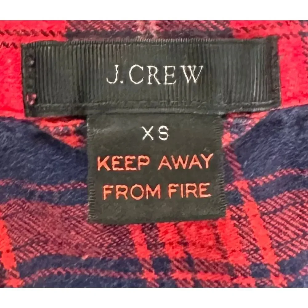 J. Crew Flannel Pajama Top Red Mixed Plaid F8383 Size XS